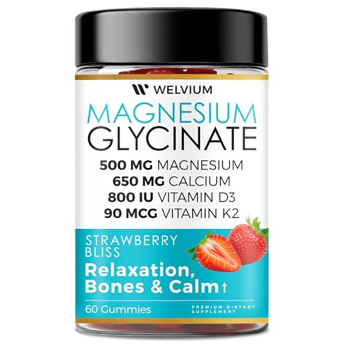 WELVIUM Magnesium Glycinate Gummies – 500mg with L-Theanine & Ashwagandha for Sleep, Calm, Muscle, Immune & Bone Support