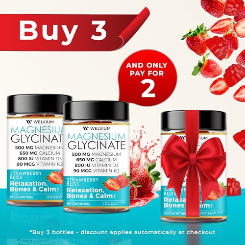 WELVIUM Magnesium Glycinate Gummies – 500mg with L-Theanine & Ashwagandha for Sleep, Calm, Muscle, Immune & Bone Support