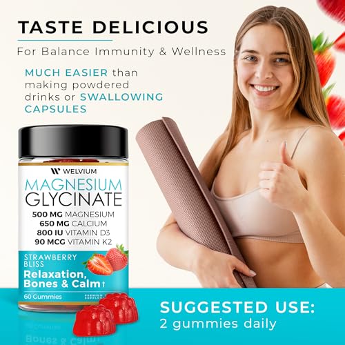 WELVIUM Magnesium Glycinate Gummies – 500mg with L-Theanine & Ashwagandha for Sleep, Calm, Muscle, Immune & Bone Support