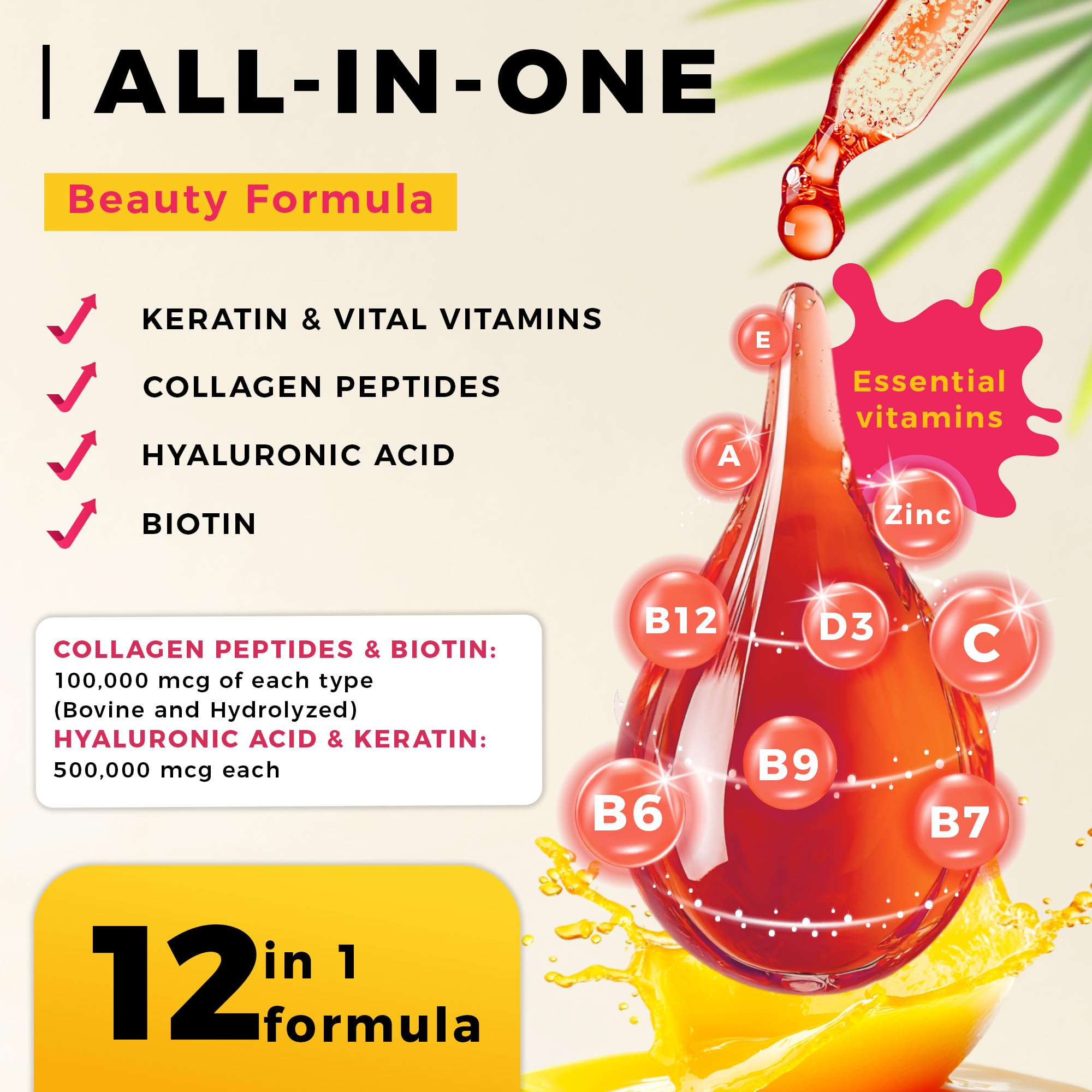 WELVIUM Liquid Biotin + Collagen Complex with Keratin, Hyaluronic Acid, Zinc & Vitamins for Hair Growth, Skin & Stronger Nails