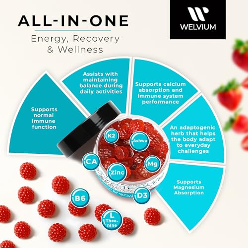 WELVIUM Magnesium Glycinate Gummies – 500mg with L-Theanine & Ashwagandha for Sleep, Calm, Muscle, Immune & Bone Support